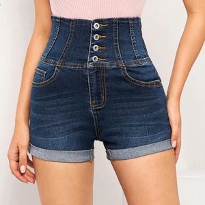 Shein High Waist Button Front Denim Shorts